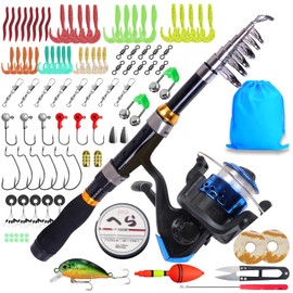 LEFUS Juego de Caña de Pescar, 1,5 m, 60", 4.92 Pies, Combo de Caña de Pescar Telescópica Portátil y Carrete con Línea de Pesca, Aparejos de Pesca, Bolsa de Almacenamiento, Engranajes de Pesca Necesarios, Equipo de Pesca para Niños, Niñas y Adultos (Negr