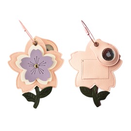 Cute Leather Luggage Tag Holder with Airtag Case Set,Hidden Compartment for AirTag Travel Suitcase Tracking Case with Stainless Steel Loop,Name ID Label(Purple Cherry Blossoms)