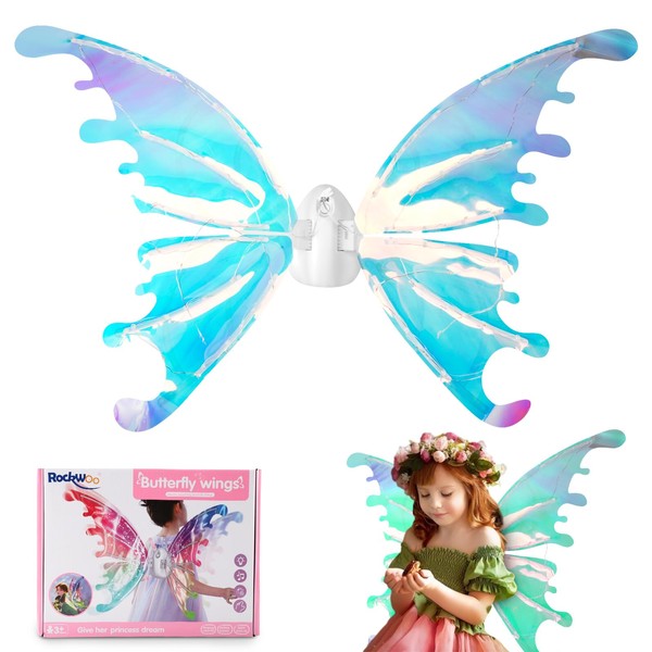 Light Up Fairy Wings for Kids Adults, Electric Auto Flapping Butterfly Wings, LED Fairy Wing, Sparkle Angel Wings, Electric Moving Angel Wings, Halloween Cosplay Costume Angel Wings for Kids Adults