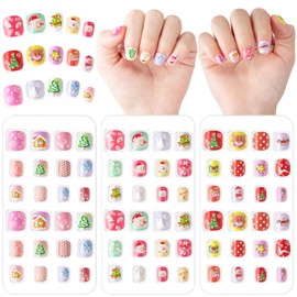 Kiiwah 72 Pcs Christmas Stick On Nails for Kids, False Nails for Kids, Kids Press On Nails, Kids’ Nails for Christmas Party