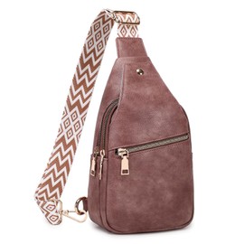 Small Crossbody Sling Bag Purse - Fashion Fanny Pack Vegan Leather Cross Body Chest Backpack Anti Theft Belt Bags Waist Packs with Guitar Strap Pink Side Purses for Women Men for Travel Sport Camping