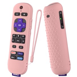 Silicone Cover for Roku Ultra 2022 Remote Roku Voice Remote Pro Silicone Remote Case, Shockproof Durable Silicone Cover with Lanyard (Pink)