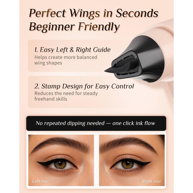 SUMEITANG Black Winged Eyeliner Stamp Pen, Dual Head 90° Rotating