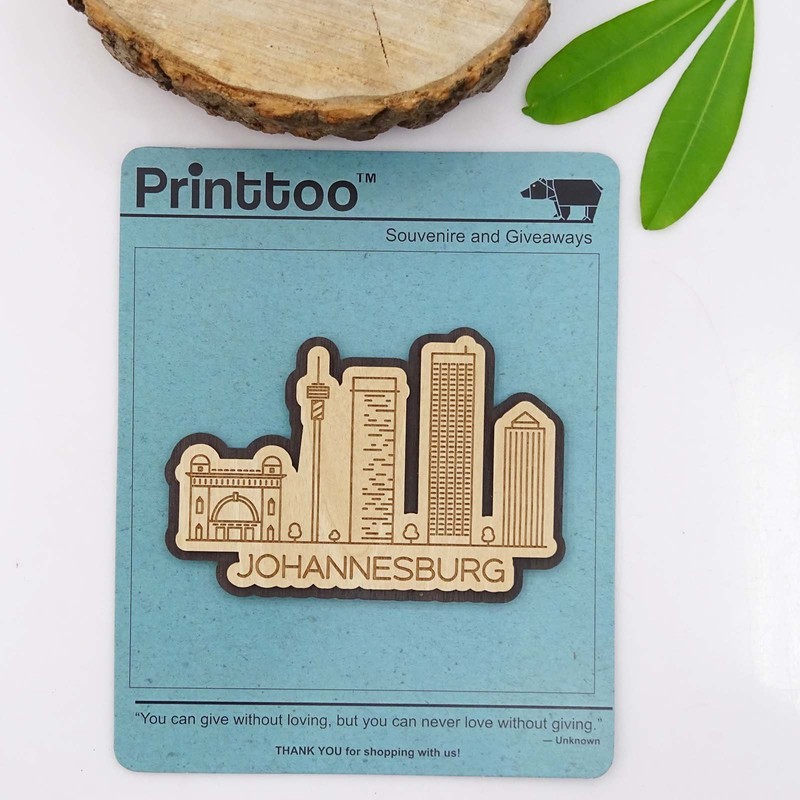 Printtoo Custom Souvenir Engraved Wooden Johannesburg Africa City Fridge Magnet