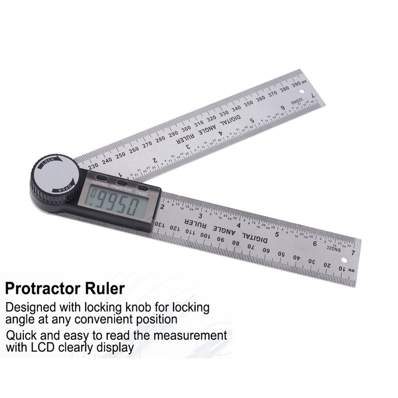 10‑390mm Stainless Steel Electronic Protractor Digital Goniometer Angle Finder Miter
