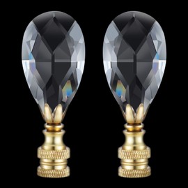 Canomo 2 Packs Teardrop Clear Crystal Lamp Finial Lamp Decoration for Lamp Shade with Polished Brass Base, Clear, 2-3/4 Inches