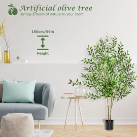 Lenamos Artificial Olive Trees, Faux Olive Tree Indoor with Natural Wood Trunk & Lifelike Fruits, Fake Olive Tree for Home Balcony Office Garden Room Decor Gift (5ft/150cm)