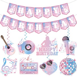 Popular Birthday Decorations, NO-DIY Happy Birth-Tay Banner Swirls, Happy Birthday Era's Party Decorations, Guitar Themed Party Supplies for Girls Night, Happy Birth-Tay Decorations for Birthday Party