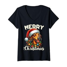 Womens Merry Christmas Dachshund Owner Xmas Dachshund Funny Dog V-Neck T-Shirt