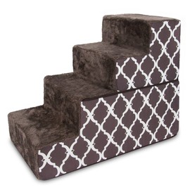 Foldable Pet Steps/Stairs with CertiPUR-US Certified Foam by Best Pet Supplies - Brown Lattice, 4-Steps (H: 22") (ST245T-L)