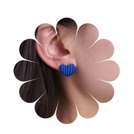 Inilbran Boho Blue Heart Stud Earrings Vintage Puffy Heart Earrings Blue Textured Heart Earrings Minimalist Heart Blue Earrings Jewelry for Women and Girls