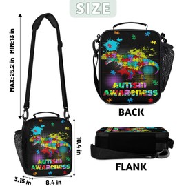 Lunch Box for Boys Girls - Autism Awareness Reusable Insulated Lunch Bags for Kids - Large Capacity Cooler Back to School Lunch Thermal Meal Tote Kit, Dinosaur