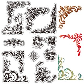 CRASPIRE Flower Corner Silicone Clear Stamps for Card Making Iron Orchid Corner Flourishes Transparent Rubber Stamps Reusable Floral Plant Border Stamps Seal Crafting DIY Scrapbooking Photos Album