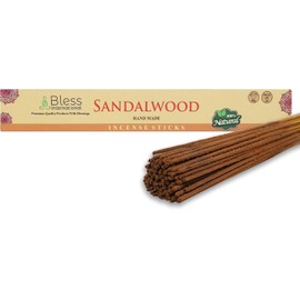 Bless-Sandalwood 100%-Natural-Handmade-Hand-Dipped-Incense-Sticks Organic-Chemicals-Charcoal-Free Purification-Relaxation-Positivity-Yoga-Meditation Best-Woods-Scent (25 Sticks (40GM))