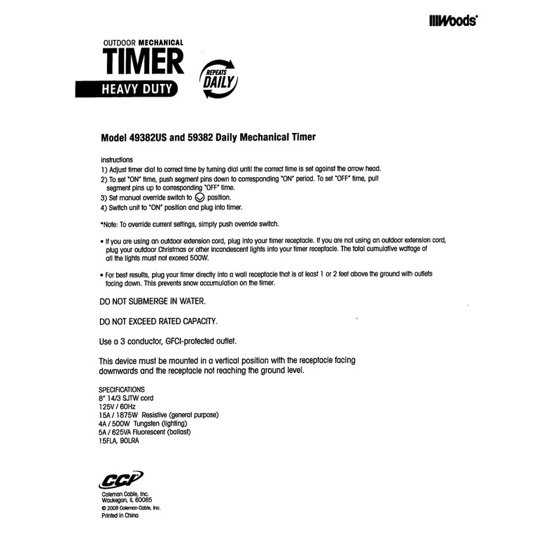 Woods 59382 15-Amp 3-Prong Outdoor Heavy Duty Timer