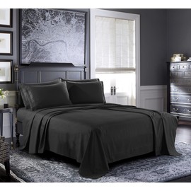 Pure Bedding Bed Sheets - King Sheet Set [6-Piece, Black] - Hotel Luxury 1800 Brushed Microfiber - Soft and Breathable - Deep Pocket Fitted Sheet, Flat Sheet, Pillow Cases