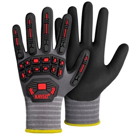 KAYGO Anti Impact Work Gloves with TPR Protection 3 Pairs, MicroFoam Nitrile Coated Grip, Impact Reducing Safety Gloves, Ideal for Automotive, Warehouse, Construction, DIY, KG18NT (Grey, L)