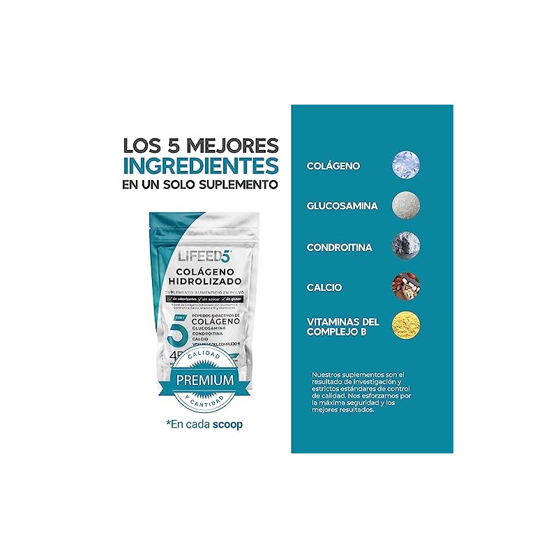 LIFEED5 Colágeno Hidrolizado en Polvo con Glucosamina | 45 porciones