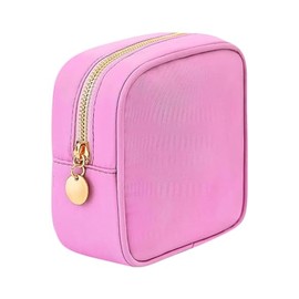 Small Nylon Makeup Bag Waterproof Makeup Pouch Travel Cosmetic Bag Zipper Cosmetic Pouch Portable Coin Purse Lipstick Organizer Pouch for Women Girls Pink