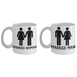 mmandiDESIGNS Married Woman & Married Man Coffee Mugs Perfect Male or Female Couple's Present Ceramic Tea Drink Cup Set 15 oz