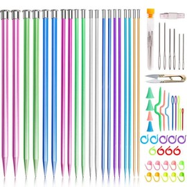 64pcs Knitting Needle Set, 20pcs Aluminum Knitting Needles Set, Colored Straight Single Pointed Knitting Needles, 10size 3.0-10mm 9.8inch Length for Handmade DIY Knitting with Knitting Accessories
