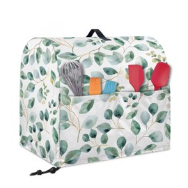 Txnsiver Dust Cover for Kitchen Mixer Waterproof Multi-Functional Kitchen Stand Mixer Cover with Front Pockets and Top Handles Easy to Clean for 6-8 Quart Standing Mixer, Eucalyptus Foliage White