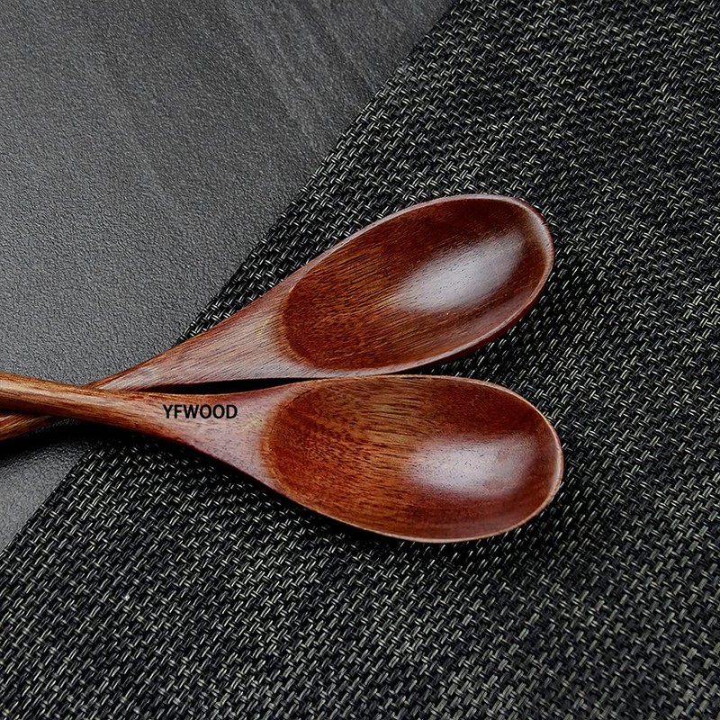 YFWOOD 2 Pcs Spoons Set 22.5cm Natural Wood Lacquered Soup