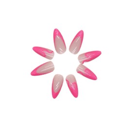 Luluizy Reusable Press On Nails Almond Long Pink 24 Nail Tips 5 Accessories