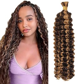 Evaxilc Deep Wave Human Hair for Braiding Human Hair Unprocessed No Weft For Braiding Hair Extensions for Boho Braids P4/27 Highlight Brown Colour 26 Inches