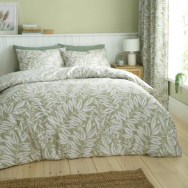 Catherine Lansfield Sorrel Leaf Reversible Single Duvet Cover Set with Pillowcases Green