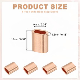 uxcell 3/16"(4mm) Wire Rope Stop Sleeve, Copper Crimping Loops Sleeve Oval Crimp Ferrules for Wire Rope and Cable Ferrule, Gold 4Pcs