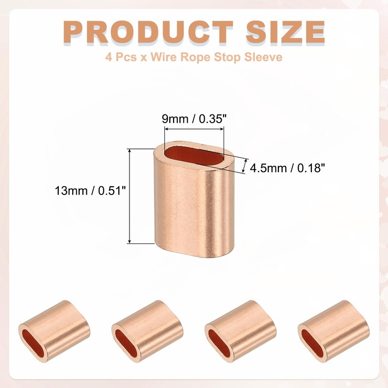 uxcell 3/16"(4mm) Wire Rope Stop Sleeve, Copper Crimping Loops Sleeve
