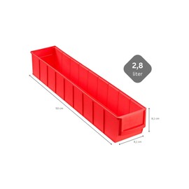 PROREGAL Red Industrial Box 500 S, H x W x D 8.1 x 9.1 x 50 cm, 2.8 Litres, Storage Box, Assortment Box, Small Parts Box