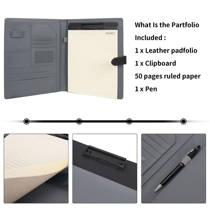 Wason Leather Portfolio Case A4 with Clipboard Notepad Forms Holders