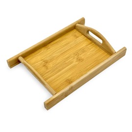 Bam & Boo - Natural Bamboo Serving Tray Stylized with Handles Rectangular - Food, Storage, Decor, Breakfast, Parties, Weddings - (7.5" x 6.5" x 1")