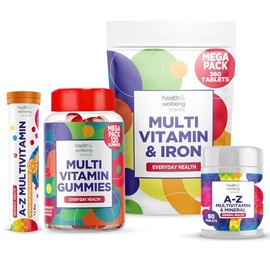 A-Z Multivitamin 90 Tablets, Multivit & Iron 360 Tablets, A-Z Orange Flavour Effervescent (15 Tablets), 120 Multivitamin Gummies- Raspberry Flavour by MultiZest