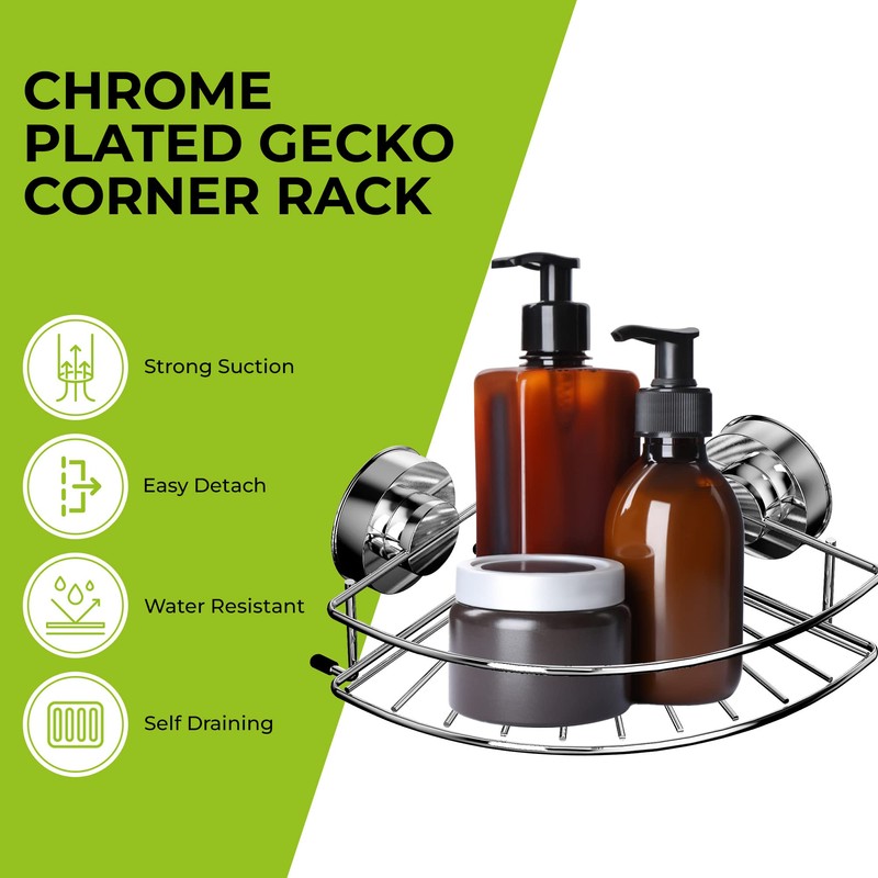 Blue Canyon Gecko Corner Rack, Shower Caddy with Vacuum Suction,