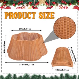 VioraWhite Woven Scallop Christmas Tree Collar, 27.95 Inch Large Rattan Christmas Tree Ring Farmhouse Rustic Base Cover Natural Woven Skirt for Xmas Home Decorations