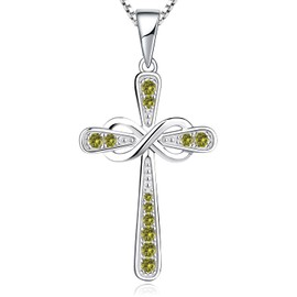 YL Women's Cross Necklace Sterling Silver Infinity Pendant Created Peridot Criss Jewelry
