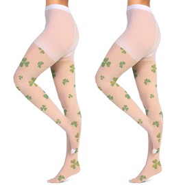 Vinsatin 2 Pairs St. Patrick Day Tights Sheer Stocking Chic Green Shamrock Tights Irish Costume for St. Patrick Day Costume Party Decorations