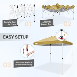 EAGLE PEAK 8x8 Pop Up Canopy Tent Instant Outdoor Canopy Easy Set Up Straight Leg Folding Shelter with Wheeled Bag, 8 Stakes and 4 Ropes, Beige
