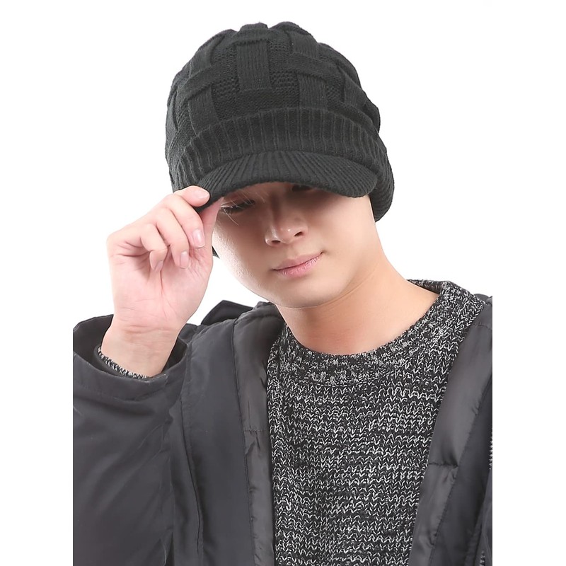Loo & c Knit Hat with Brim, Large Size, Cross