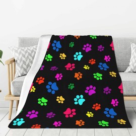 Perinsto Colorful Dogs Animal Paws Throw Blanket Ultra Soft Warm All Season Decorative Fleece Blankets for Bed Chair Car Sofa Couch Bedroom 60"X50"