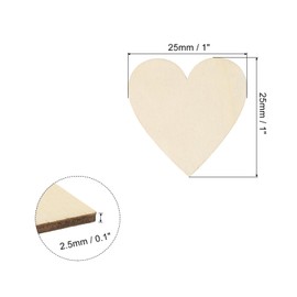 PATIKIL 25mm Wooden Hearts, 100 Pack Unfinished Wood Hearts Blank Wooden Cutouts Ornaments Natural Wood Pieces for Christmas Party Craft Projects