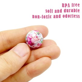 30Pcs Pink Flower Printed Beads 15mm Silicone Printed Beads Cute Pig Printed Focal Beads for Jewelry Making Keychain DIY Bracelets Lanyard Making