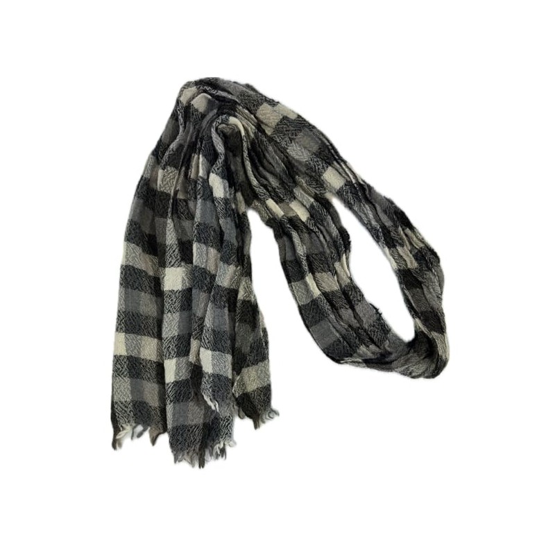 Men's Wool Scarf Summer Scarf Checked Crinkle Look Grey White