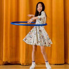 Mightly Girls' 3/4 Sleeve Skater Dress | 95% Organic Cotton, Colorful Twirl Dress with Side Pockets, Ideal for School, Birthday Parties, and Play, for Kids, Fair Trade Certified, Botanical Floral, 12