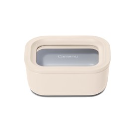 Caraway Mini Rectangle Food Storage Container - 2.6 Cup Glass Storage Container for Food - Non-Toxic Ceramic-Coated Glass - Air Release Technology - Compact & Stackable Design - Cream