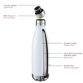 HASLE OUTFITTERS 17oz Stainless Steel Water Bottles, Vacuum Insulated Water Bottles Double Walled Powder Coated Reusable Metal Sports Water Bottles Keep Drinks Hot and Cold, White, 1Pack