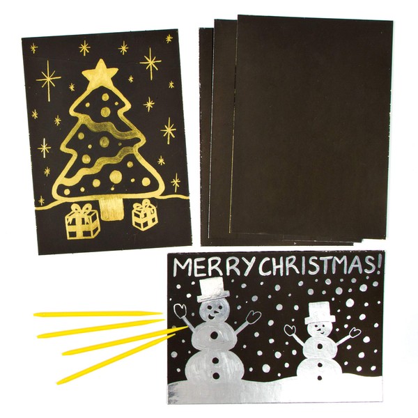 Baker Ross AF724 Gold- und Silberbögen für Kinder, Weihnachts-Kratzpapier, Kunst und Handwerk, Schwarz, 8 Stück